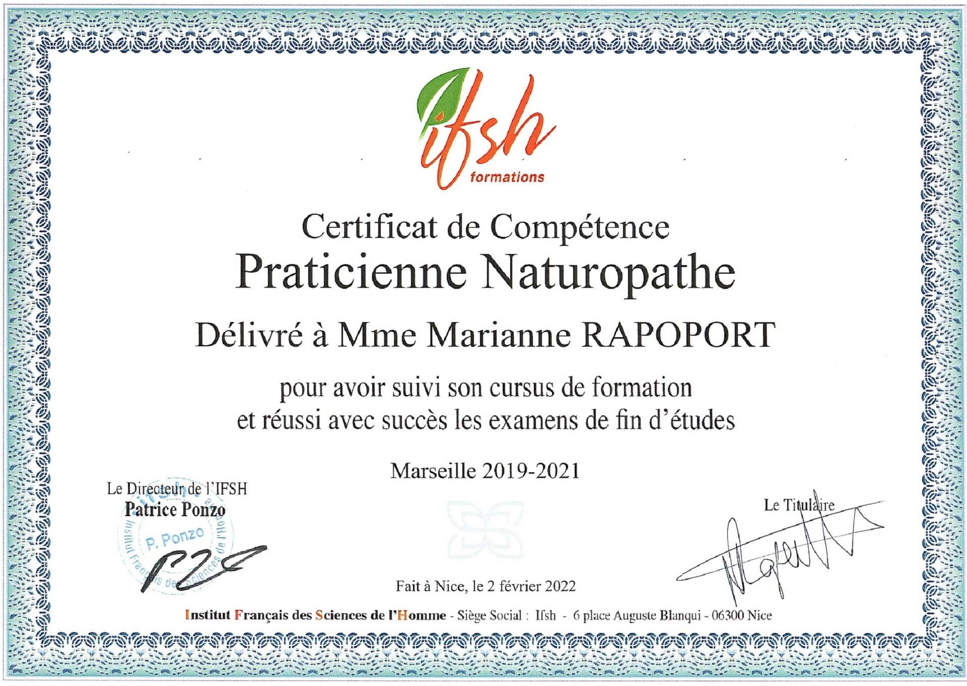 certificat- Séances de réflexologie plantaire